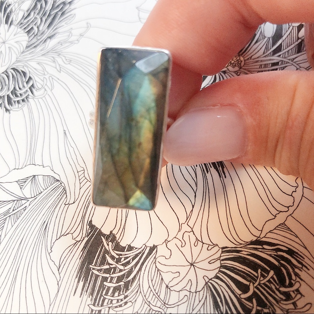 Iridescent Labradorite Geometric Statement Ring Sv - image 2